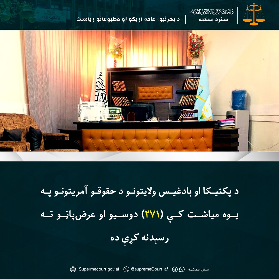 د پکتيکا او بادغيس ولايتونو د حقوقو آمريتونو په یوه میاشت کې (۲۷۱) دوسيو او عرضپاڼو ته رسېدنه کړې ده