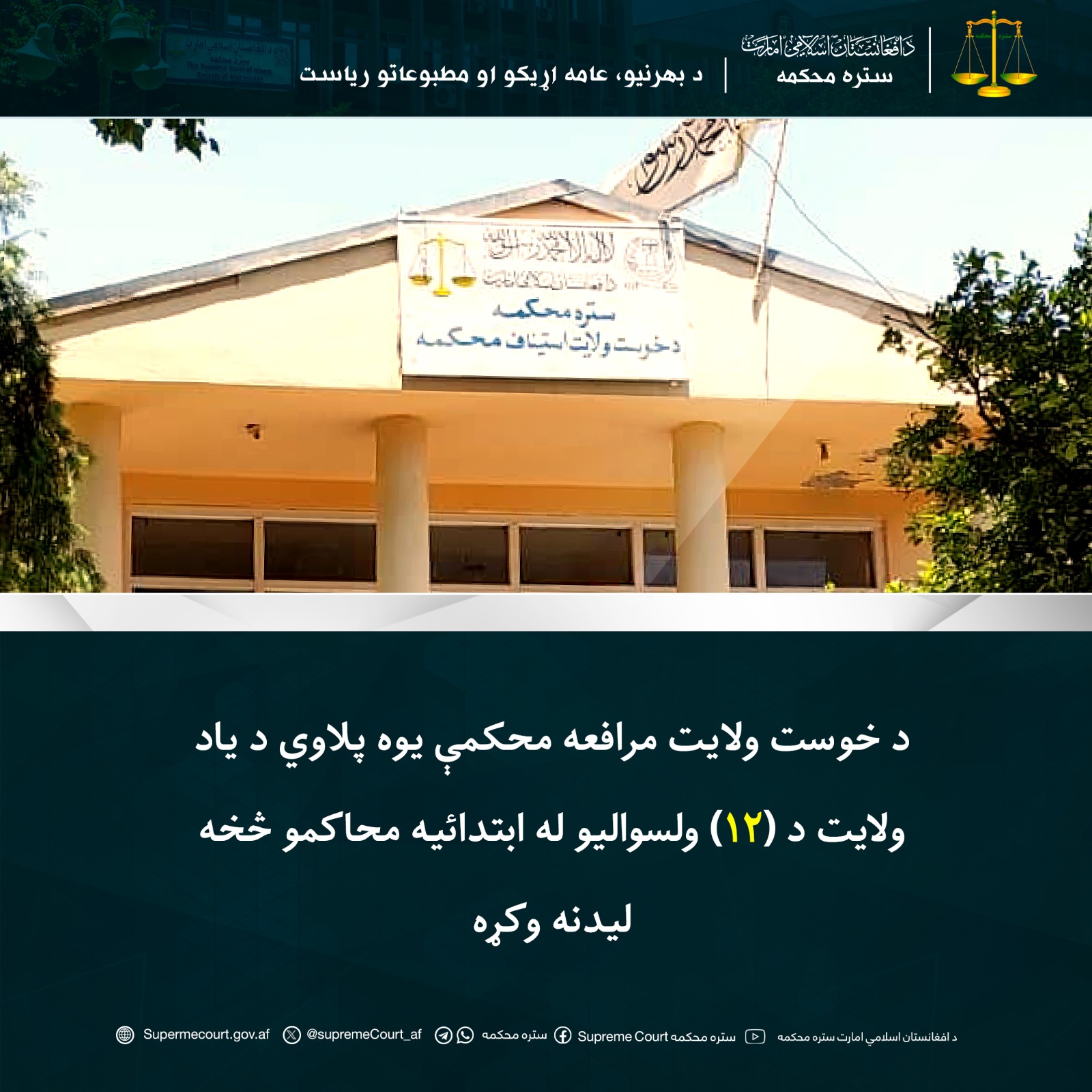 د خوست ولایت مرافعه محکمې يوه پلاوي د یاد ولايت د (۱۲) ولسواليو له ابتدائیه محاکمو څخه ليدنه وکړه