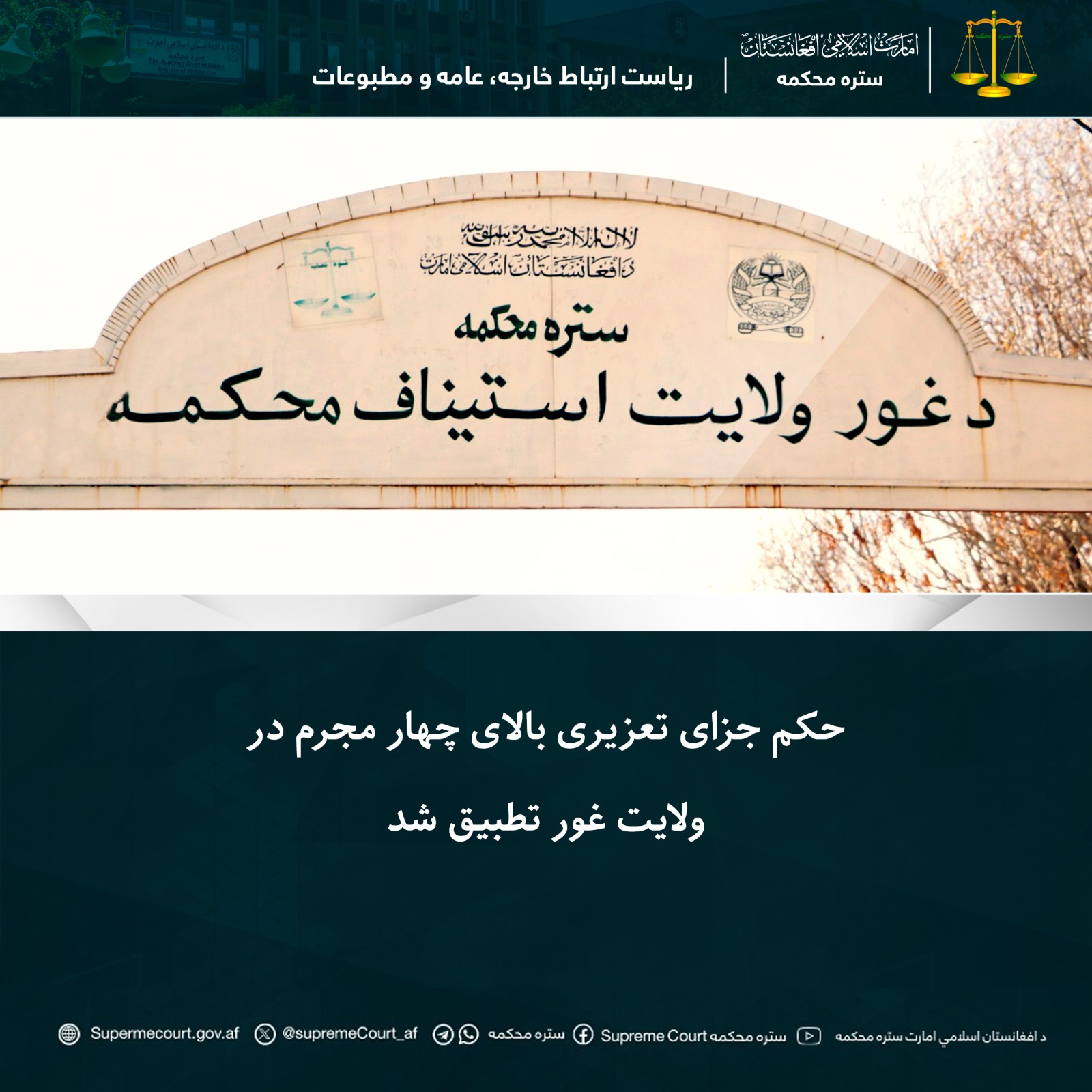 حکم جزای تعزیری بالای چهار مجرم در ولايت غور تطبيق شد