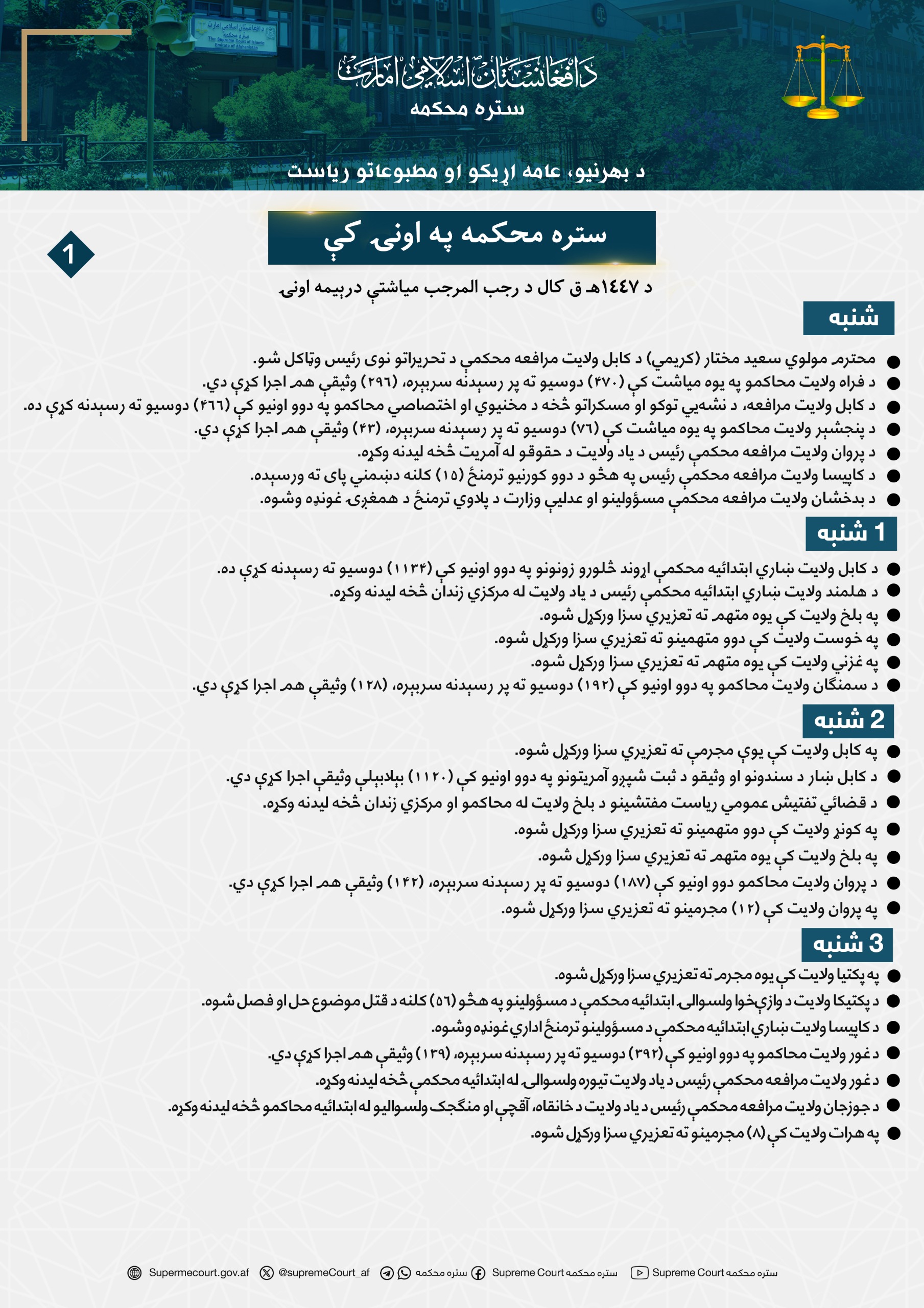 ستره محکمه په اونۍ کې